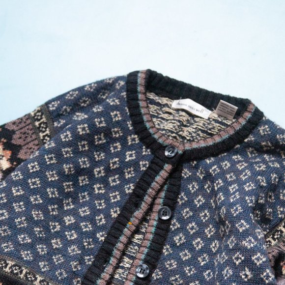 VINTAGE Jason Maxwell Floral Stripe Chunky Crewneck Cardigan Sweater Size Large - Picture 2 of 7